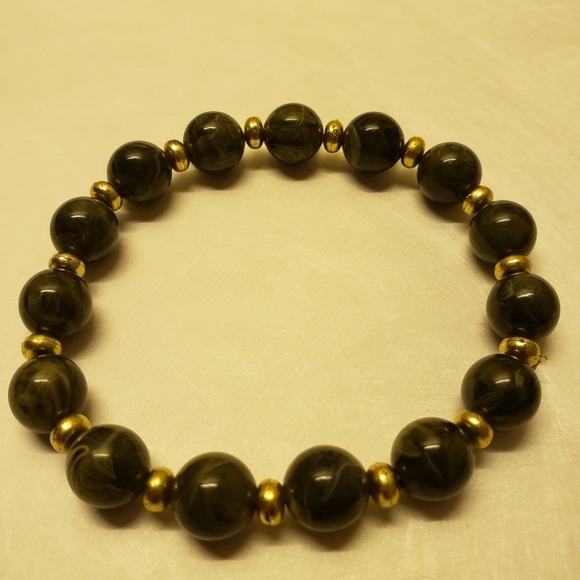 HP 😊 Wisconsin Monarch's Dark Jade Green/Gold Bracelet - Picture 4 of 5